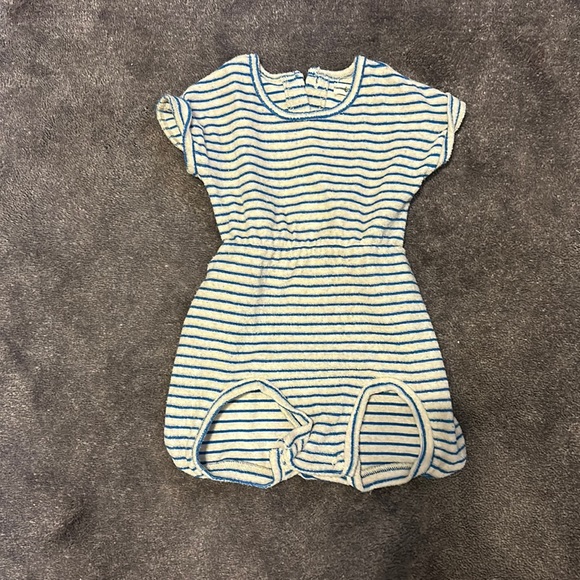Terry blue striped romper. Like brand new condition. Snaps on bottom - Picture 1 of 2